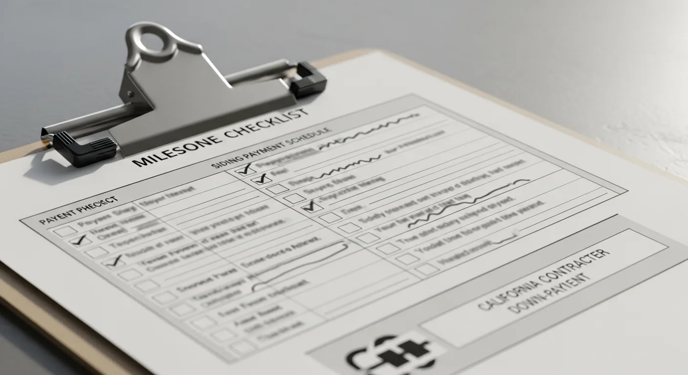 Milestone checklist for a siding project payment schedule, California contractor down payment rules