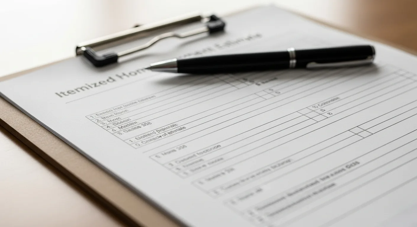 Detailed itemized siding estimate document on a clipboard with line items, avoiding surprise charges