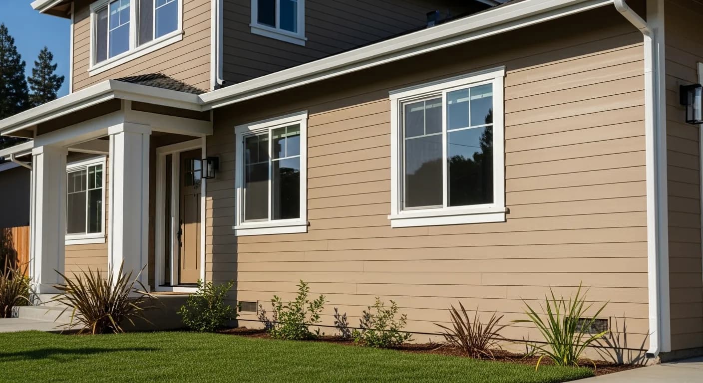 Completed re-side on a California home with new fiber cement siding and trim, finished project