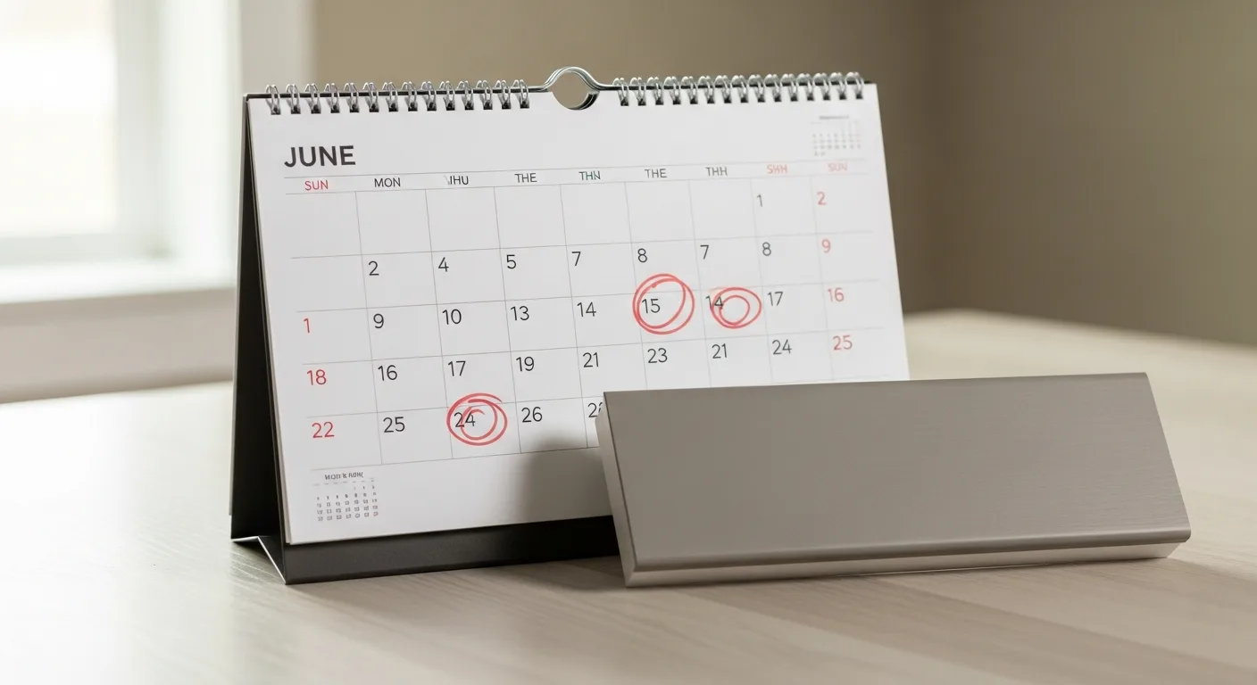 Calendar and a fiber cement siding sample on a table, planning the timing of a California siding project