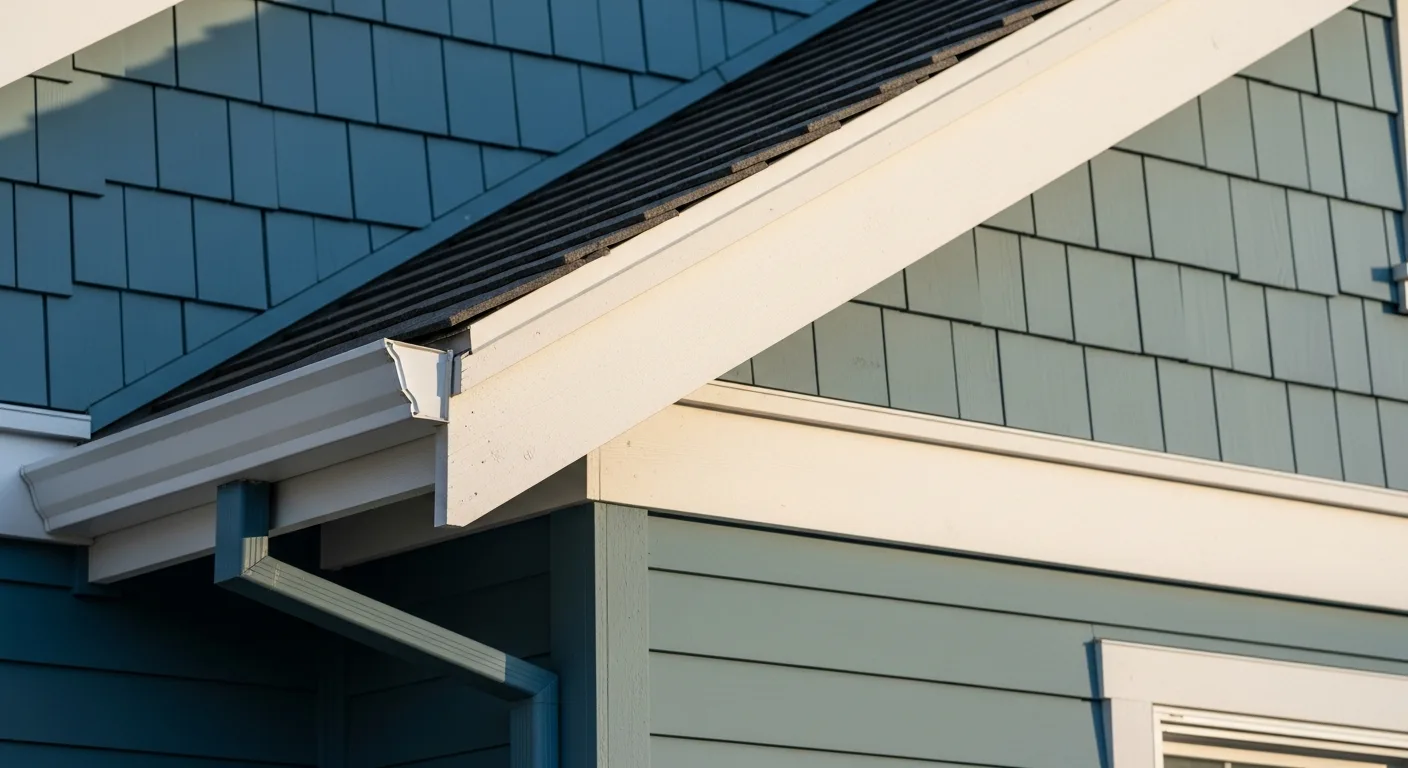 Close-up mixed Hardie composition with HardiePanel board-and-batten meeting HardiePlank horizontal lap at gable-to-body transition, belt-course trim detail, Roseville California premium residential