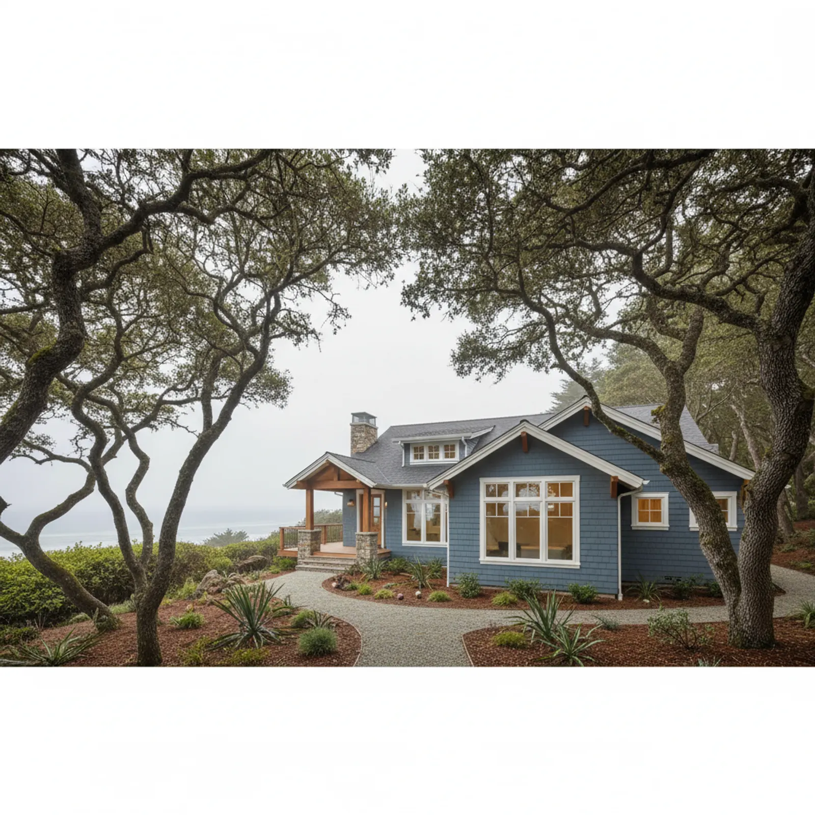 Coastal/wooded re-side, Aptos CA Corrosion- and fire-aware fiber cement siding on an Aptos California coastal-edge home