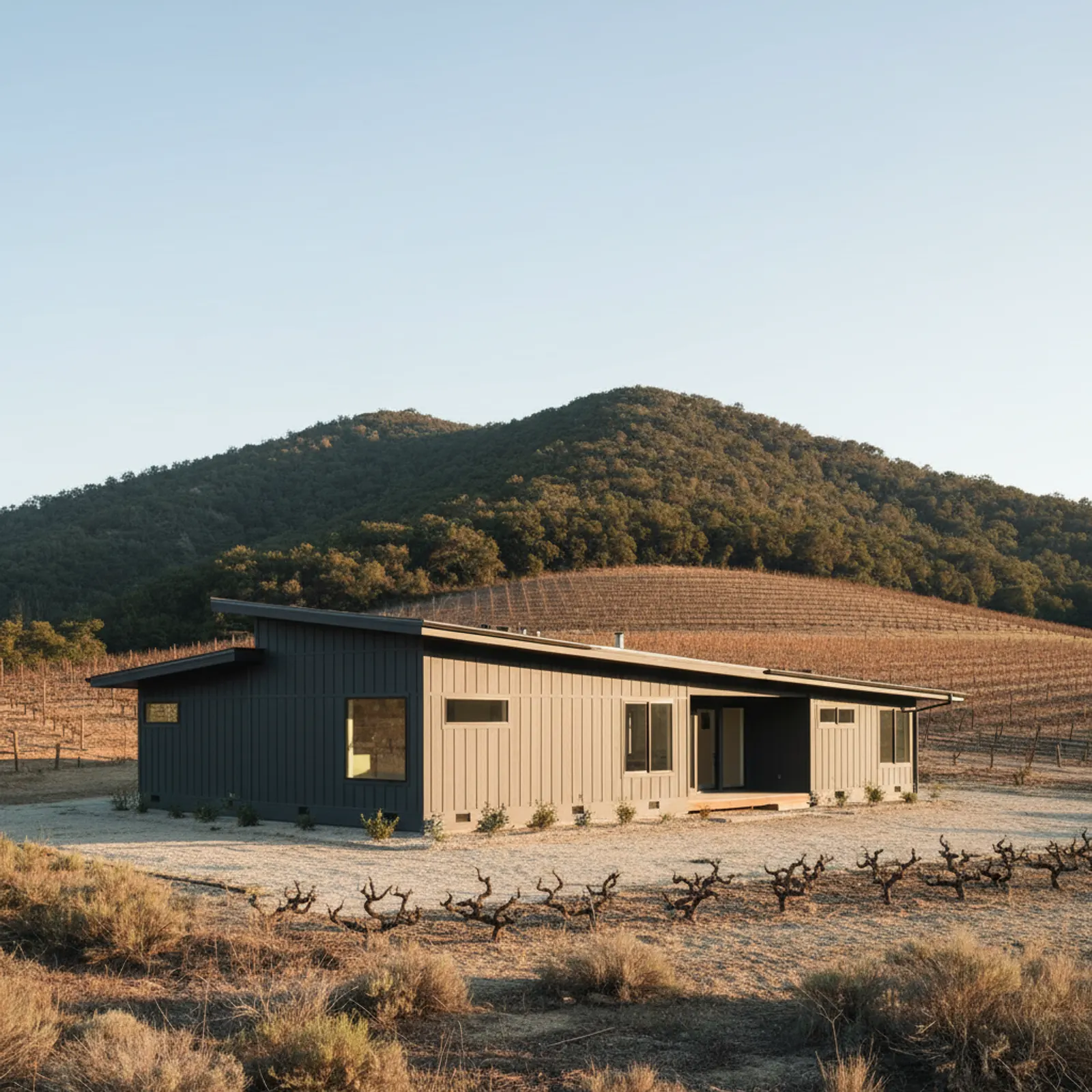 Fire-hardened re-side, Calistoga CA Fire-hardened non-combustible fiber cement siding on a Calistoga California hillside home