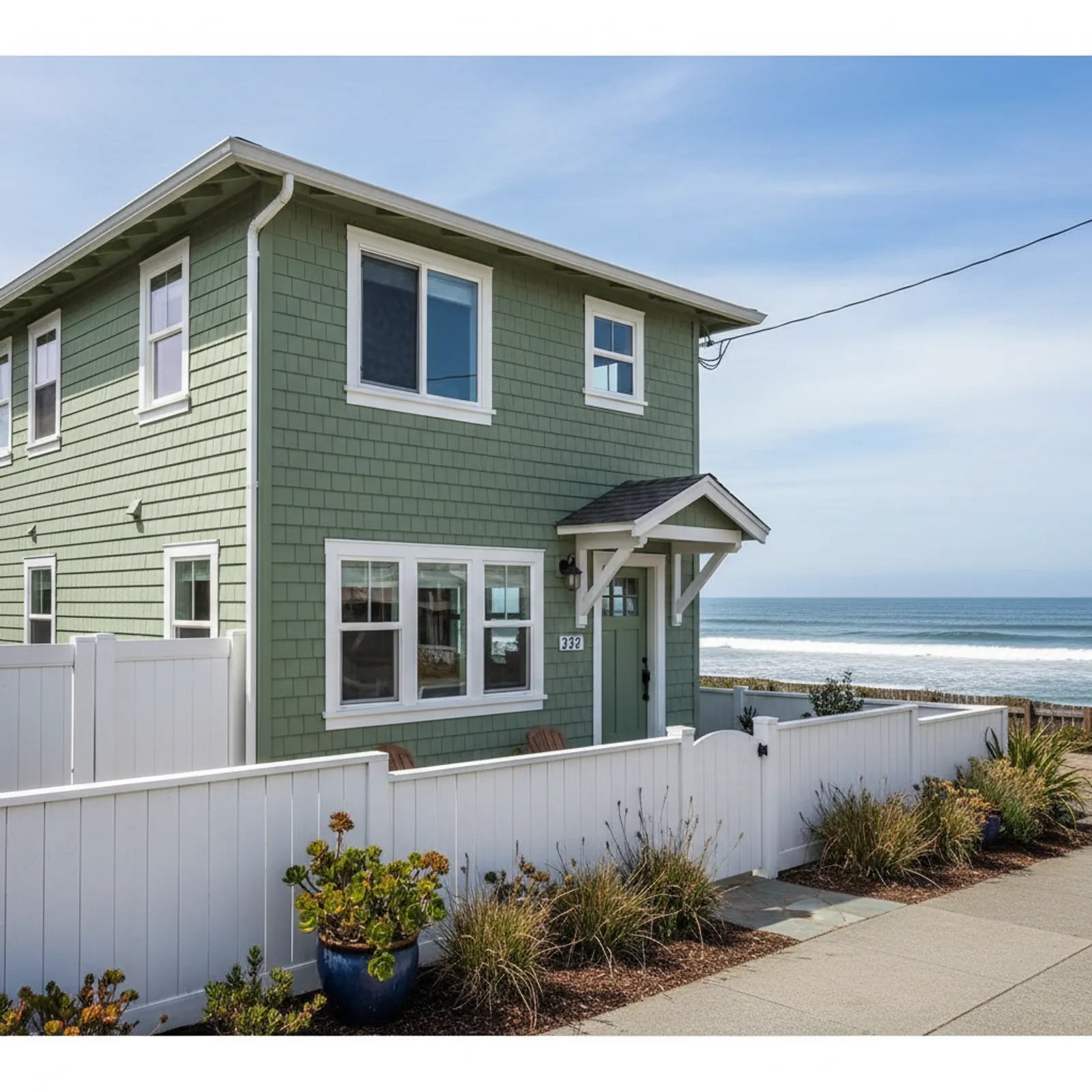 Coastal cottage re-side, Capitola CA Corrosion-aware fiber cement siding on a Capitola California beach-village cottage