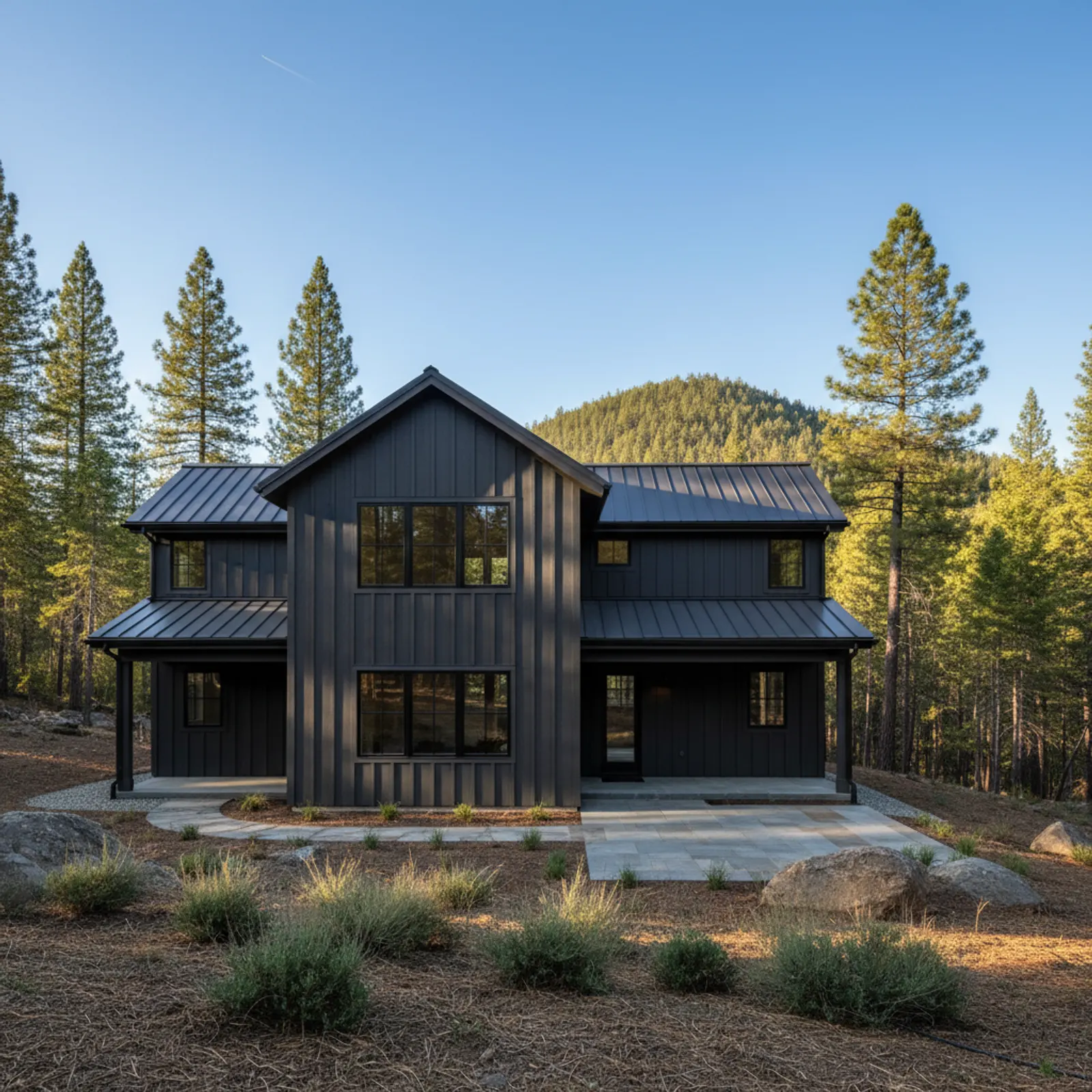 Wildfire-hardened re-side, Colfax CA Wildfire-hardened non-combustible siding on a forest-adjacent home in Colfax California