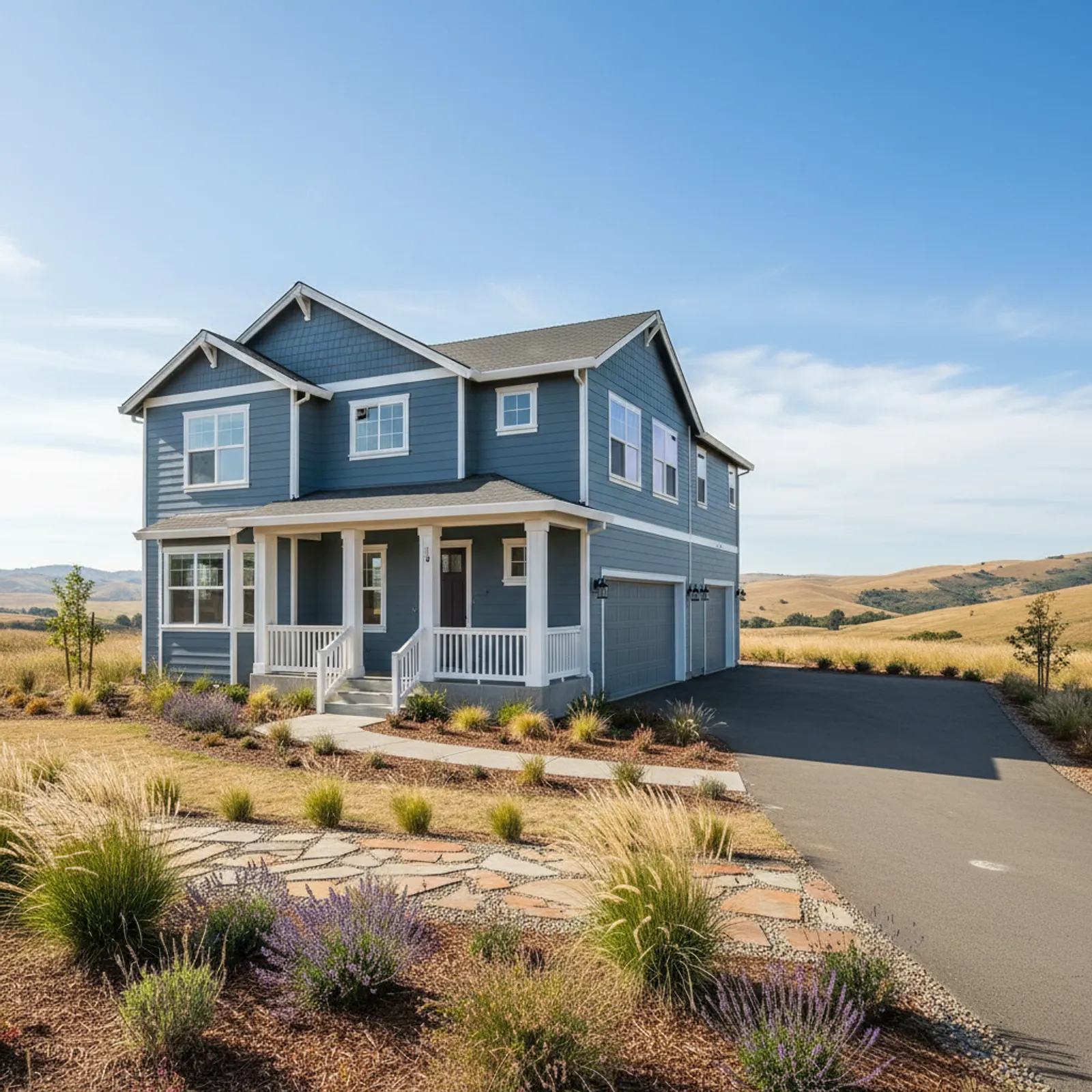 Fiber cement re-side, Fairfield CA Wind- and heat-durable fiber cement siding on a Fairfield California master-planned home
