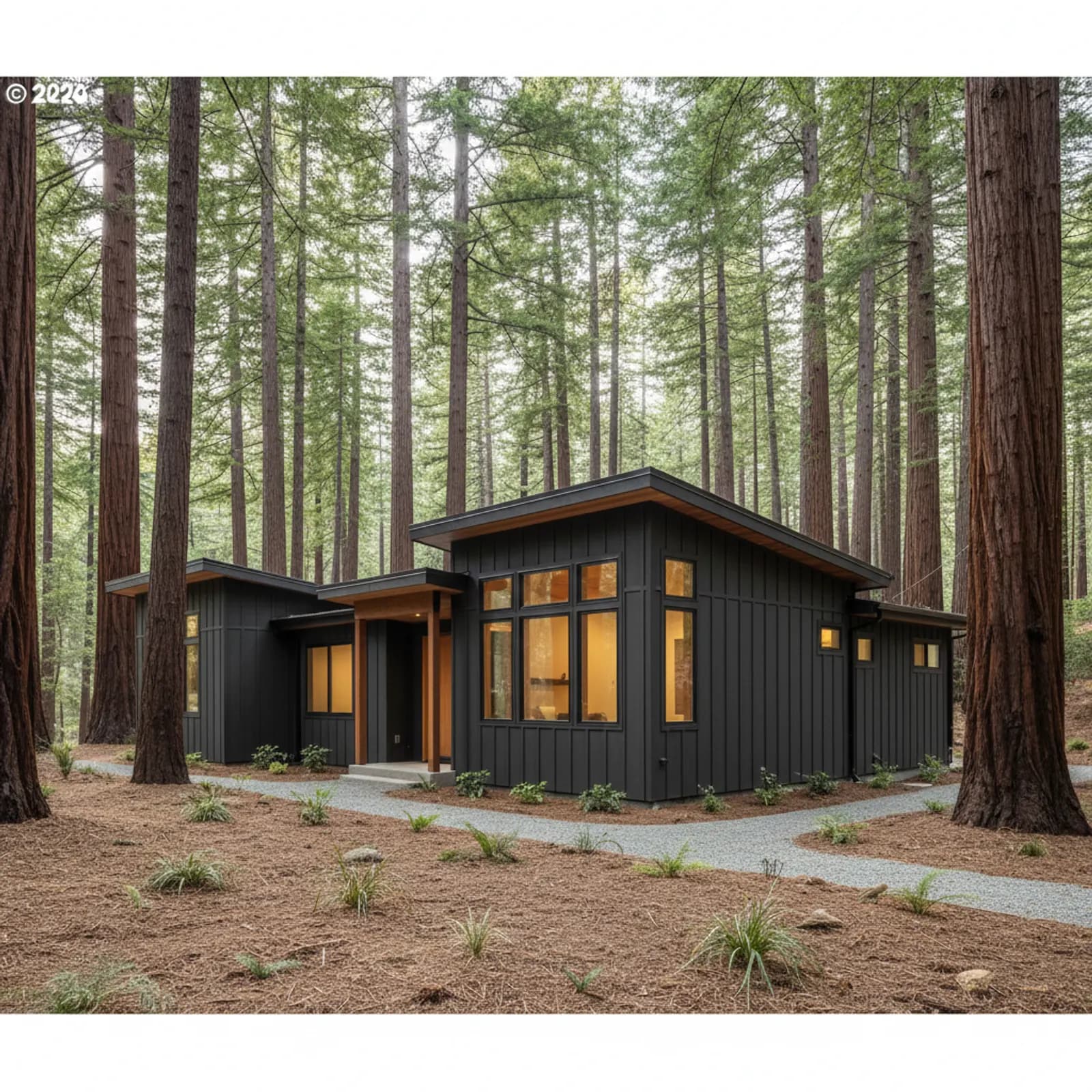 Wildfire-hardened re-side, Felton CA Wildfire-hardened non-combustible fiber cement siding on a redwood-forest home in Felton California