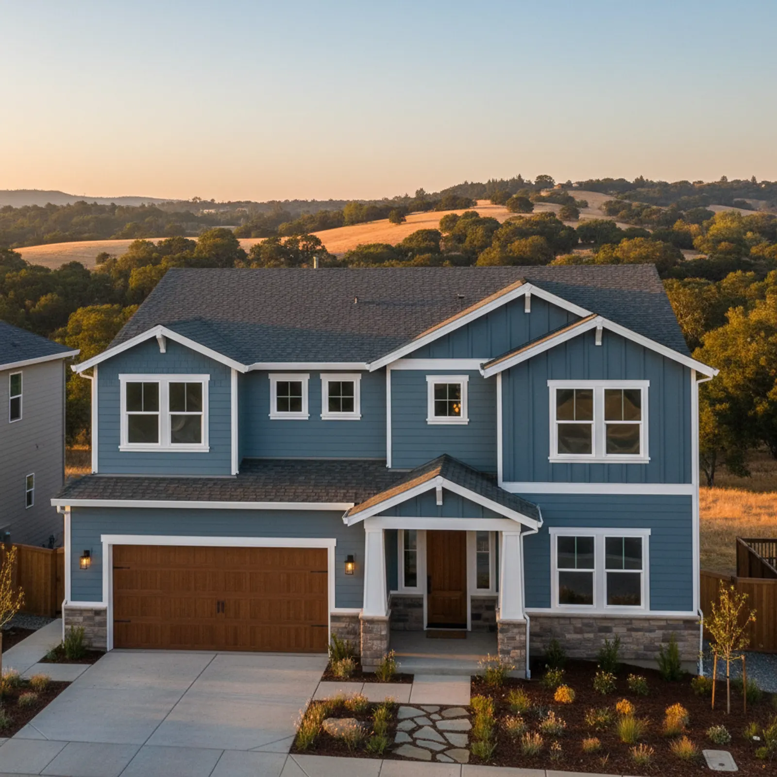 James Hardie re-side, Folsom CA James Hardie fiber cement siding on a two-story Folsom California home near open space