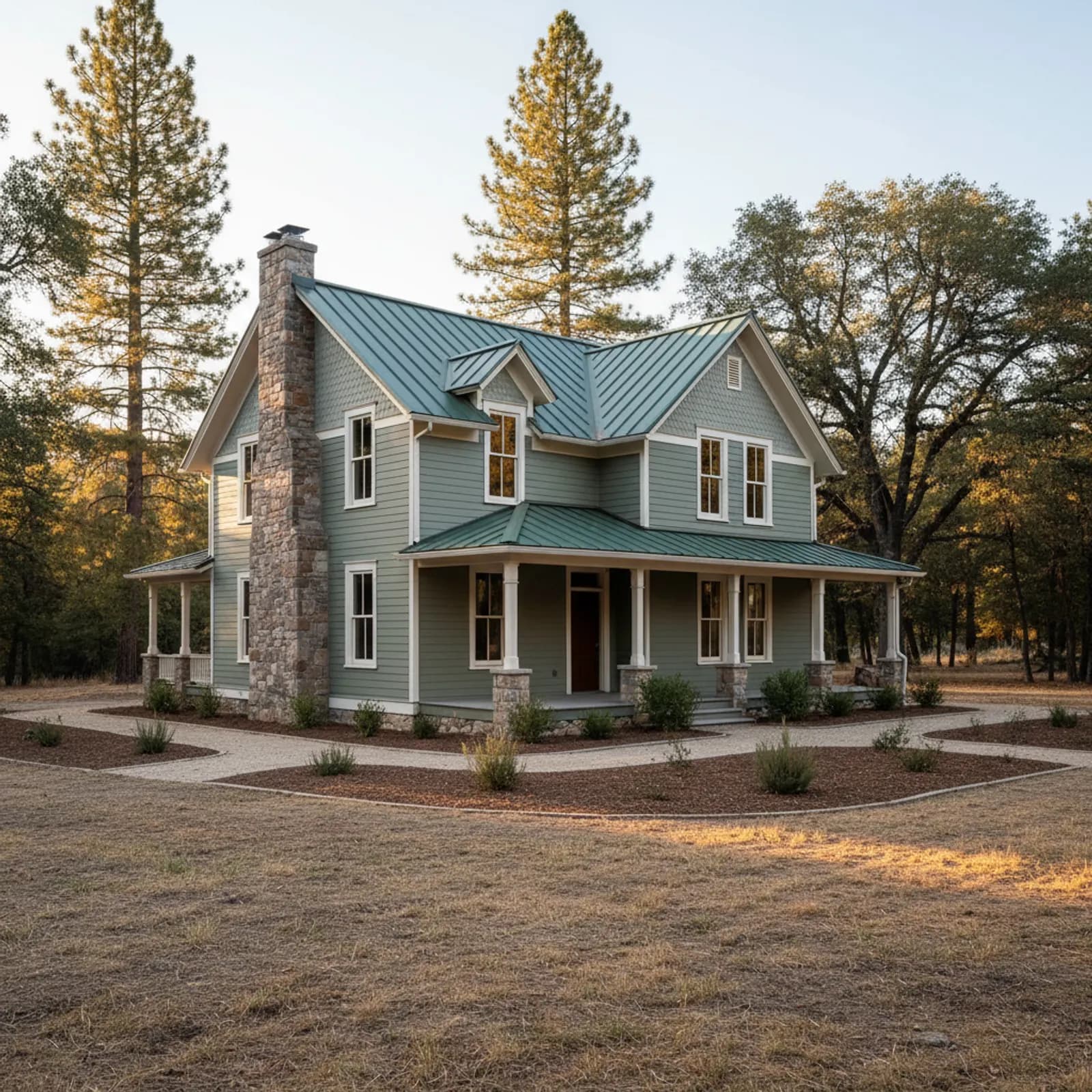 Fire-hardened re-side, Grass Valley CA Fire-resistant fiber cement siding on a forest-embedded Gold Country home in Grass Valley California