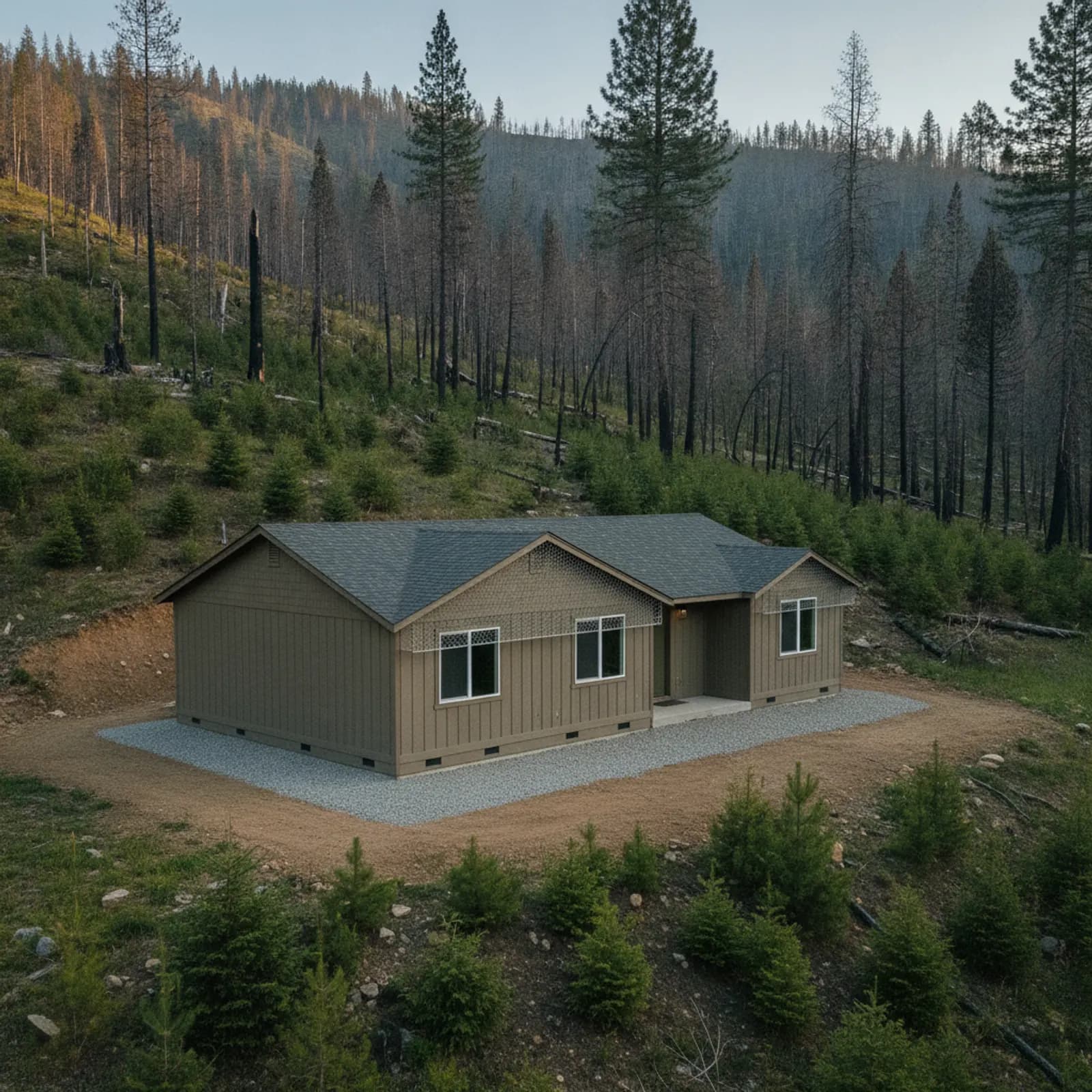 Caldor Fire rebuild home, Grizzly Flats CA New home under the pines in Grizzly Flats California with Class A fiber cement siding built after the Caldor Fire