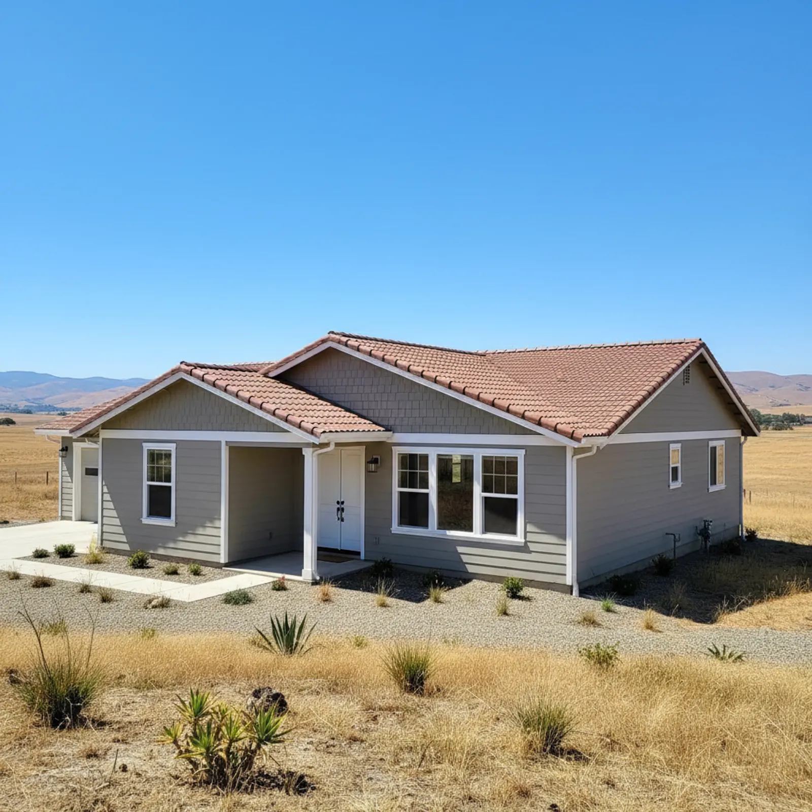 Fiber cement re-side, King City CA Heat- and wind-durable fiber cement siding on a King City California valley home