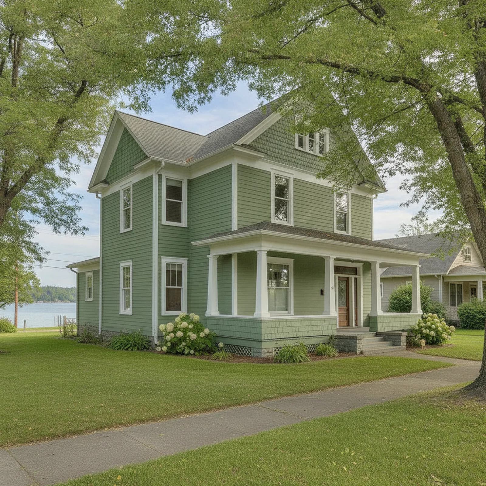 Period-sensitive re-side, Lakeport CA Period-appropriate non-combustible fiber cement siding on a historic home near the Clear Lake shore in Lakeport California