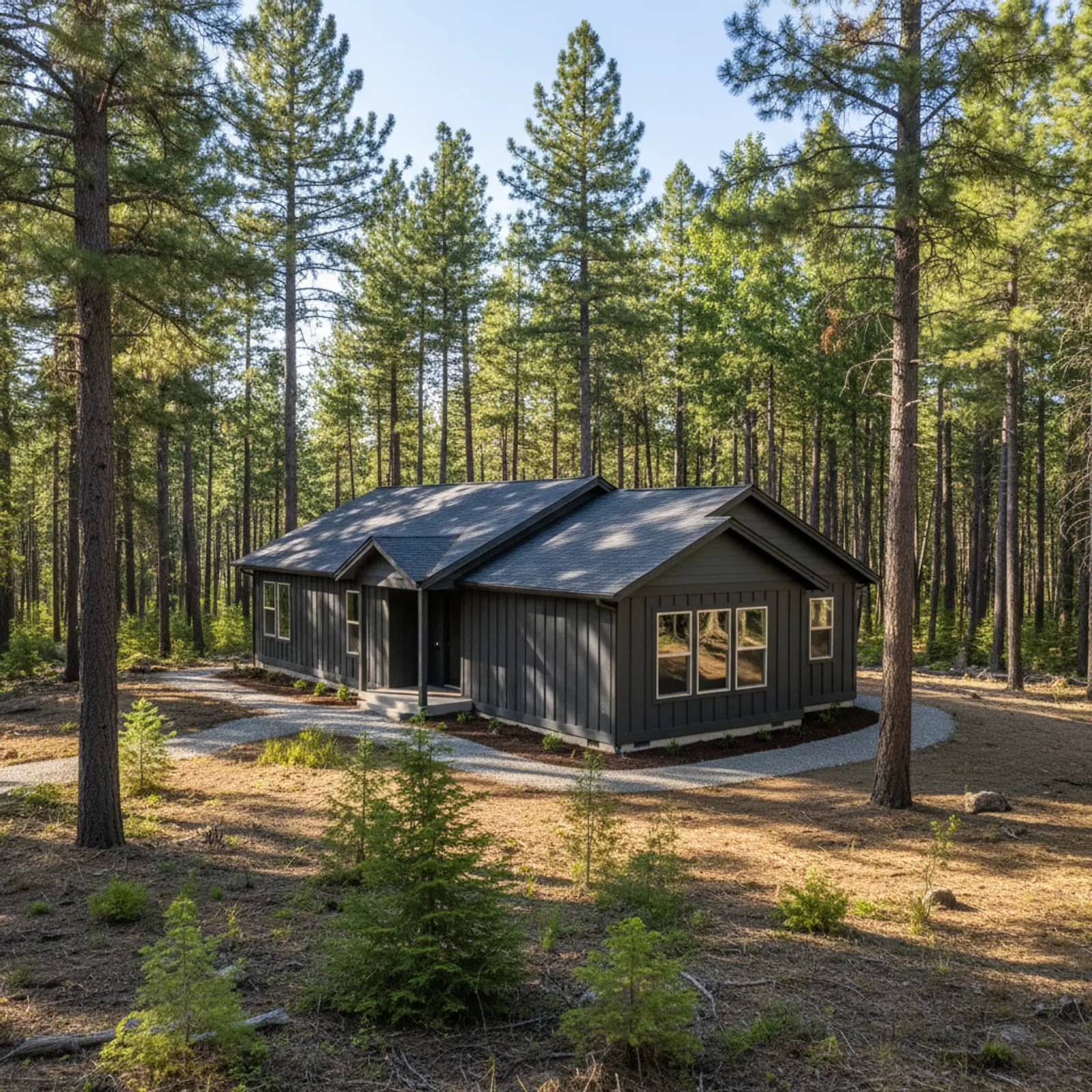 Wildfire-hardened re-side, Magalia CA Wildfire-hardened non-combustible fiber cement siding on a forested ridge home in Magalia California