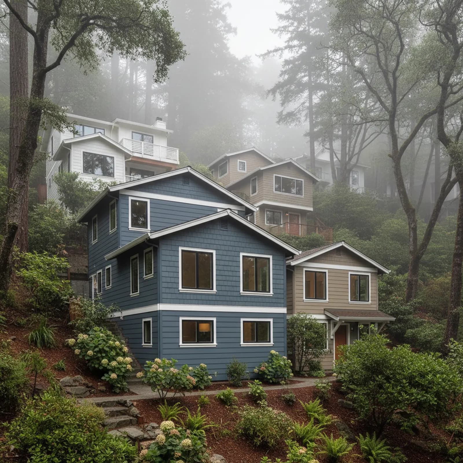 Fiber Cement Siding in Mill Valley, CA Fiber Cement Siding for wooded hillside custom homes in Mill Valley, California