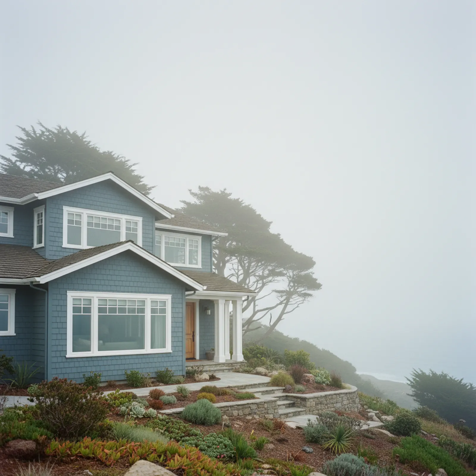 Coastal re-side, Monterey CA Corrosion-aware fiber cement siding on a coastal home in Monterey California