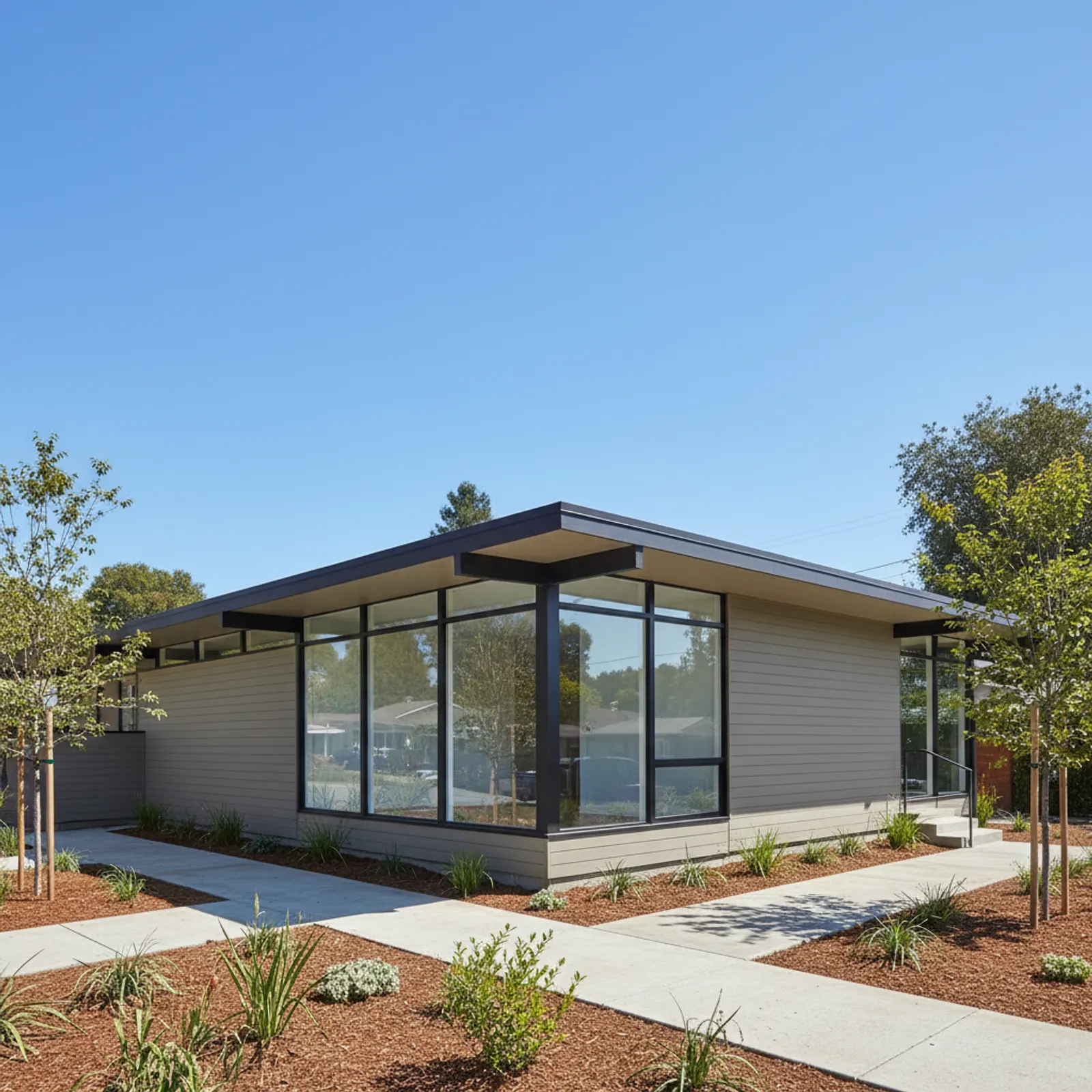 Eichler re-side, Mountain View CA Period-correct flat-panel fiber cement siding on a Mountain View California Eichler home
