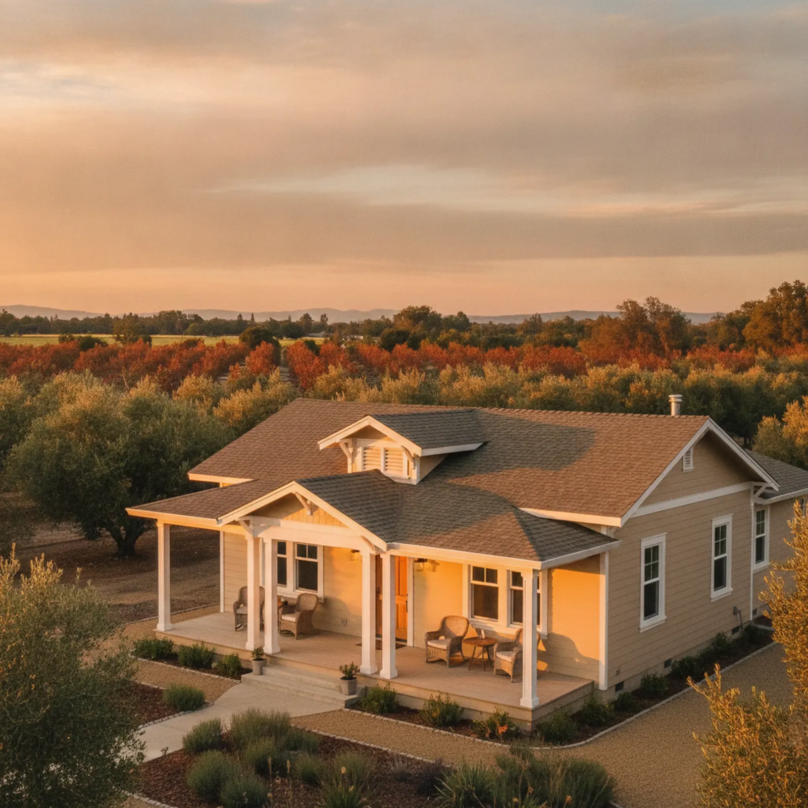 Fiber cement re-side, Orland CA Heat-durable fiber cement siding on a restored irrigation-colony bungalow in Orland California