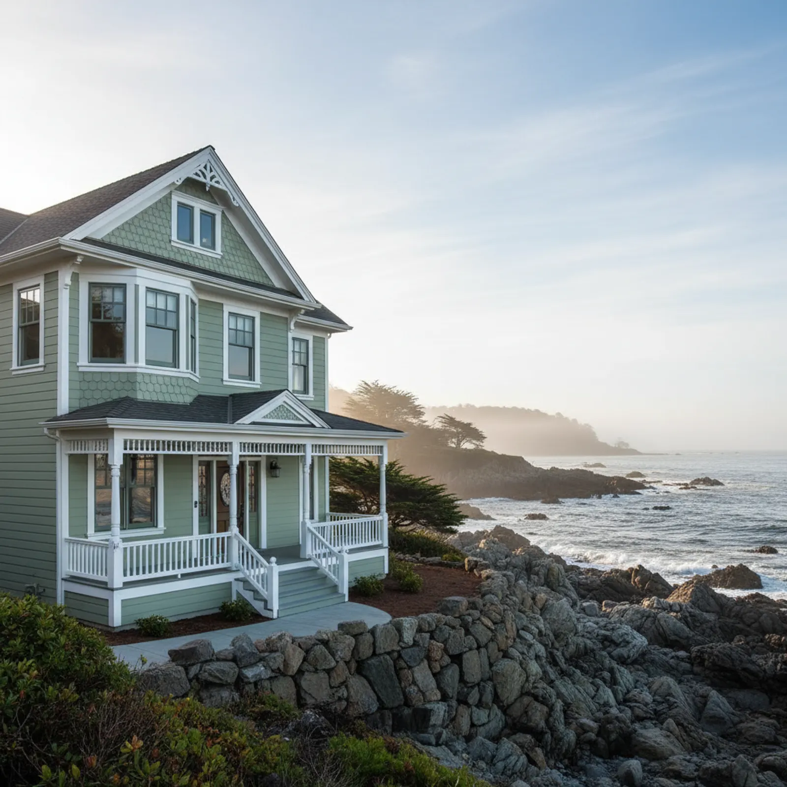 Historic coastal re-side, Pacific Grove CA Period-sensitive, corrosion-aware fiber cement siding on a historic Pacific Grove California Victorian cottage