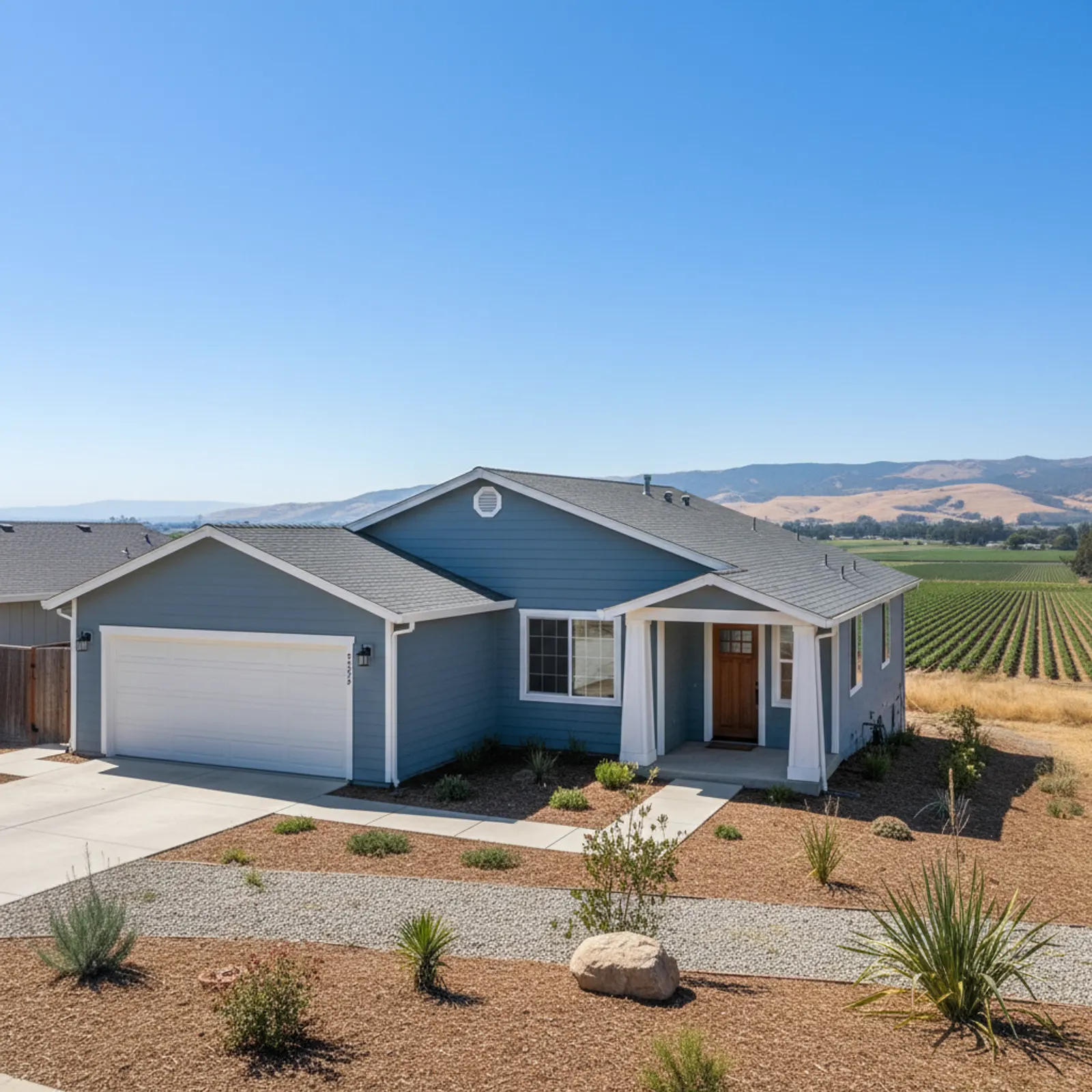 Fiber cement re-side, Salinas CA Heat- and UV-durable fiber cement siding on a Salinas California valley home