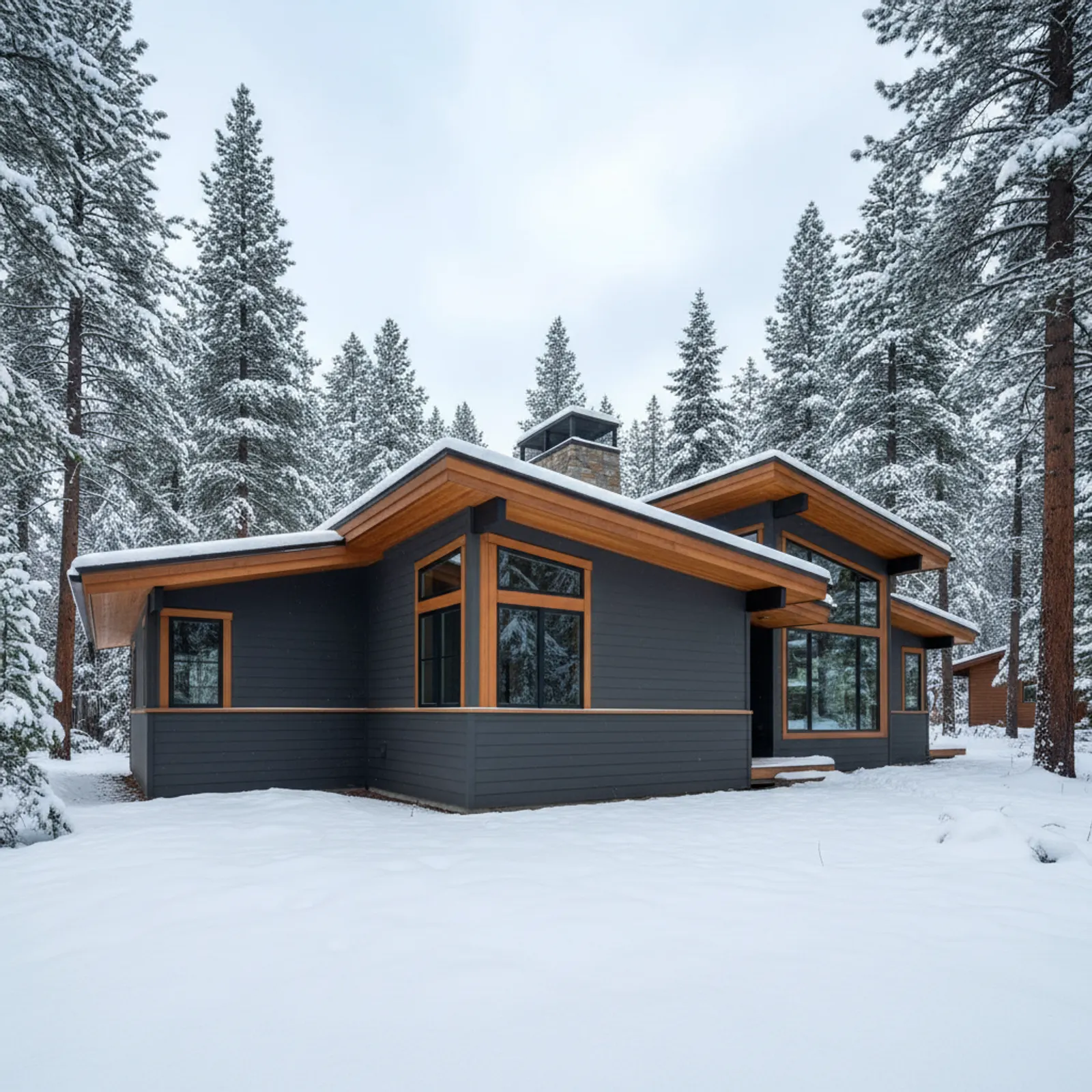 Modern James Hardie fiber cement siding on a Northern California mountain home in a Tahoe snowscape