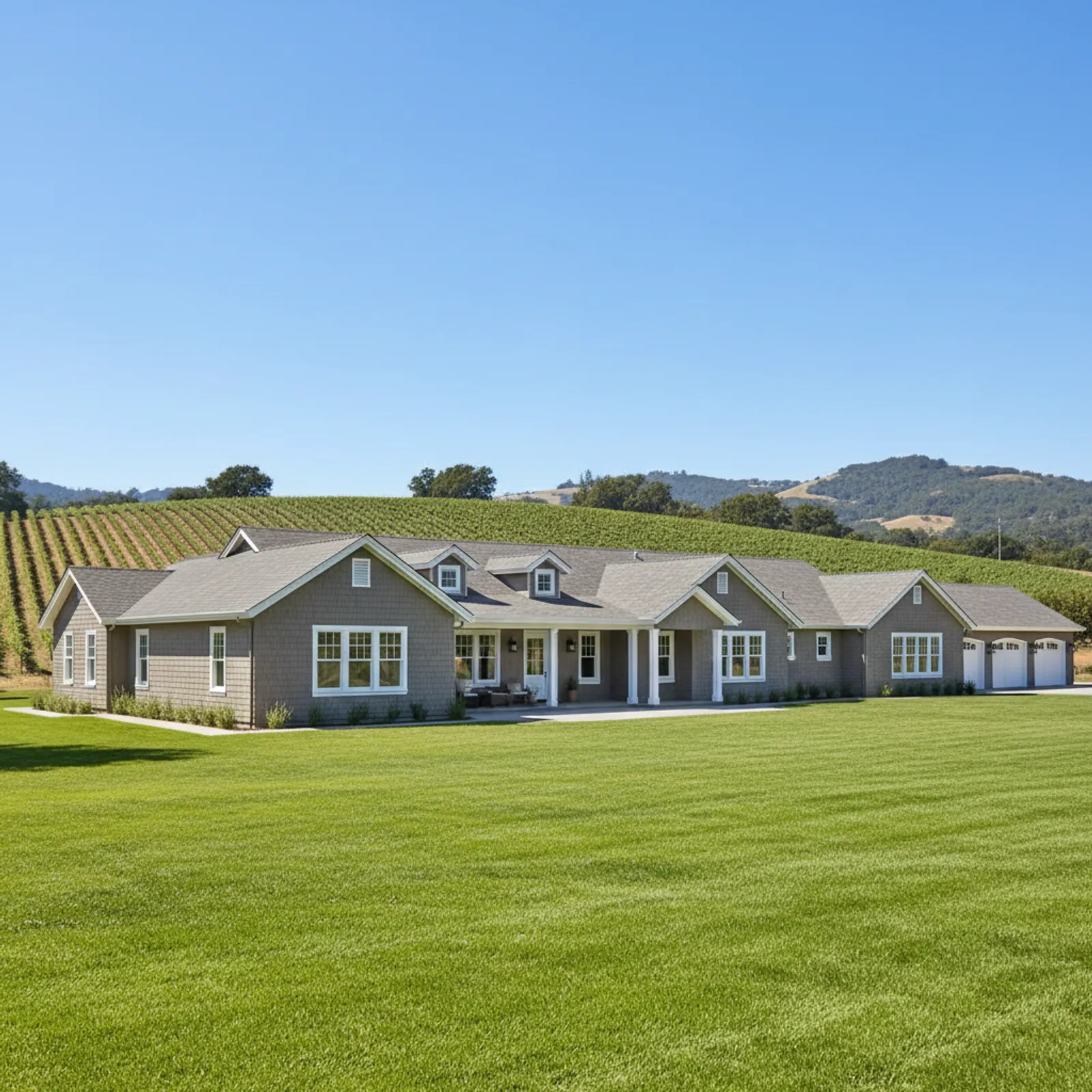 Estate re-side, Yountville CA Architectural fiber cement siding on a Yountville California vineyard-edge estate