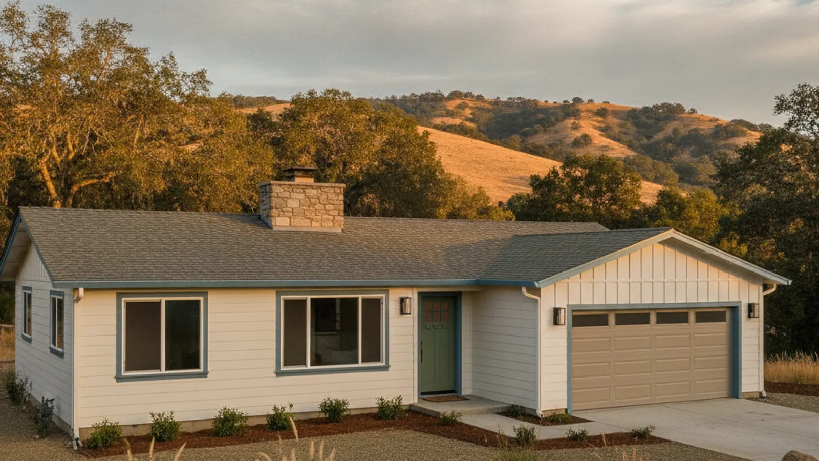 A California home freshly re-sided in fiber cement lap siding, replacing stucco