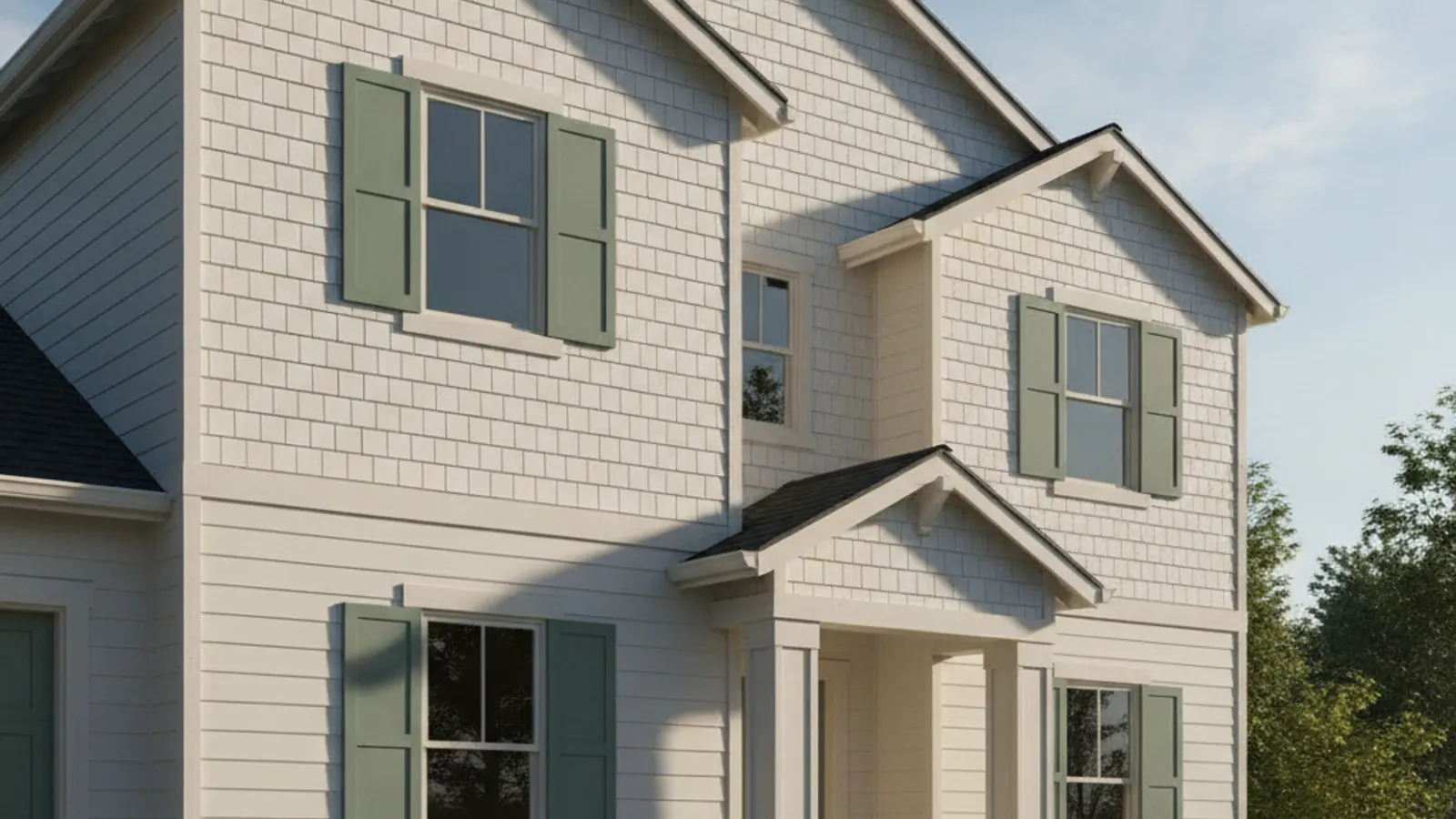 Crisp fiber cement shingle and lap siding, a low-maintenance wood-look replacement for cedar