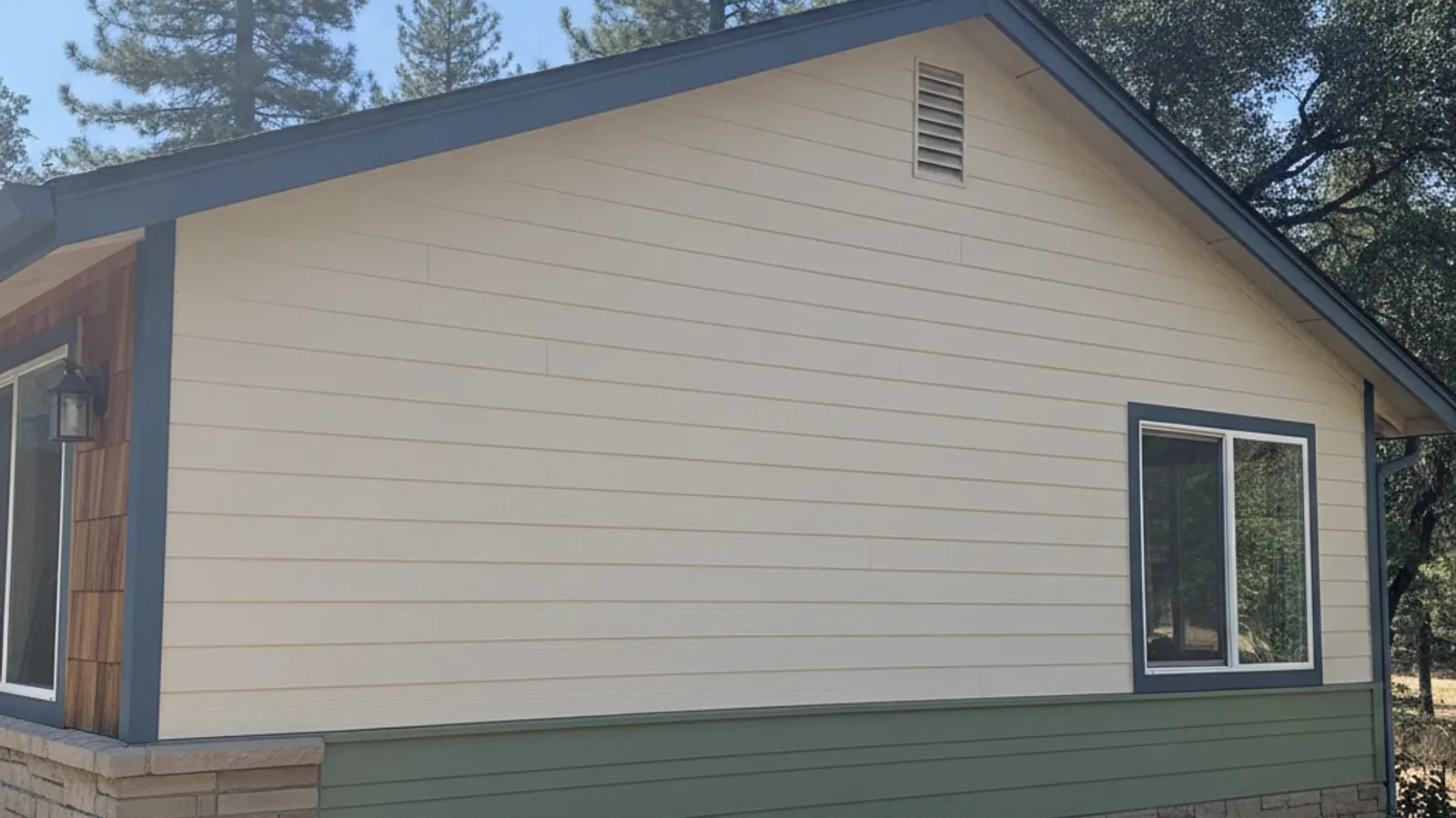 Fiber cement lap siding replacing old redwood siding