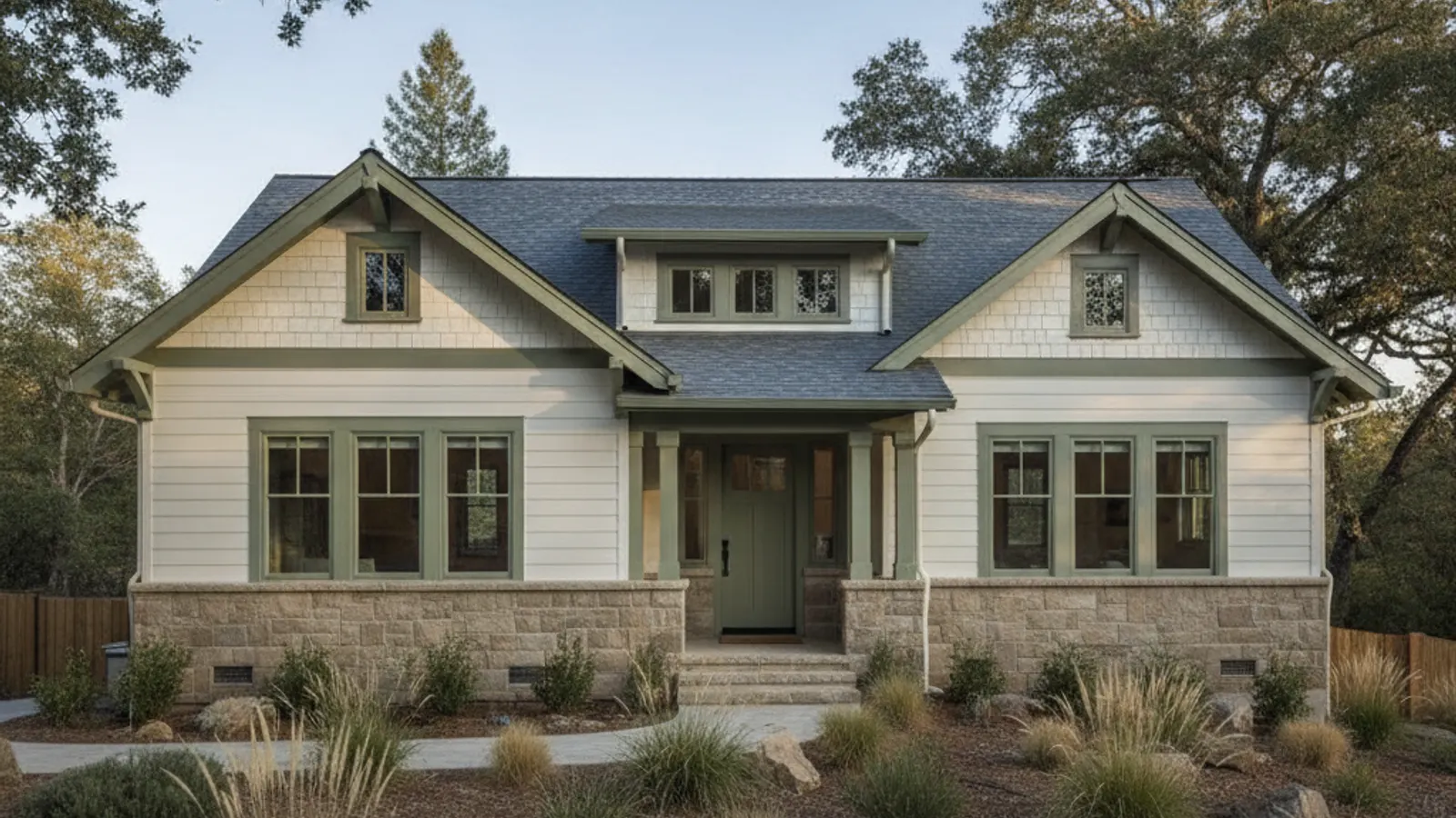 A Northern California home re-sided in low-maintenance fiber cement lap siding, replacing old wood